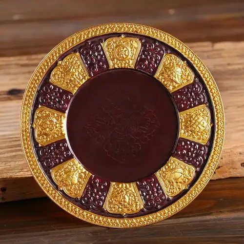 厂家批发藏传佛教用品尼泊尔纯铜曼扎盘供修八吉祥曼茶罗托盘摆件