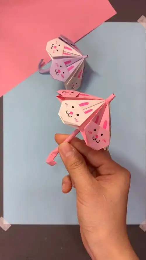 幼儿园手工#做一把可可爱爱的小白兔雨伞吧.#折纸