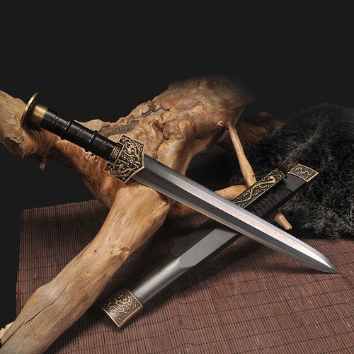 龙泉尊武刀剑 小汉剑花纹钢短刀宝剑防身红木一体剑冷兵器未开刃