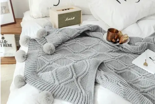 加厚雪尼尔毛球盖毯针织毯子粗毛线编织床尾毯搭巾装饰沙发毯毛毯