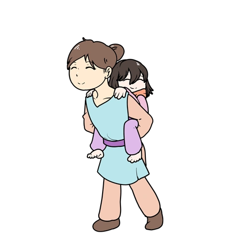 妈妈背女儿母亲节插画素材