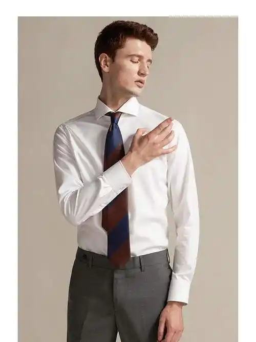 巴泽华温莎领男士衬衫长袖高纱织双股修身免烫正装西装商务白衬衣
