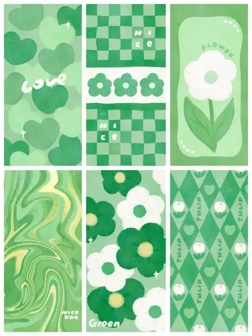 111期夏日治愈绿色护眼花朵爱心格纹壁纸