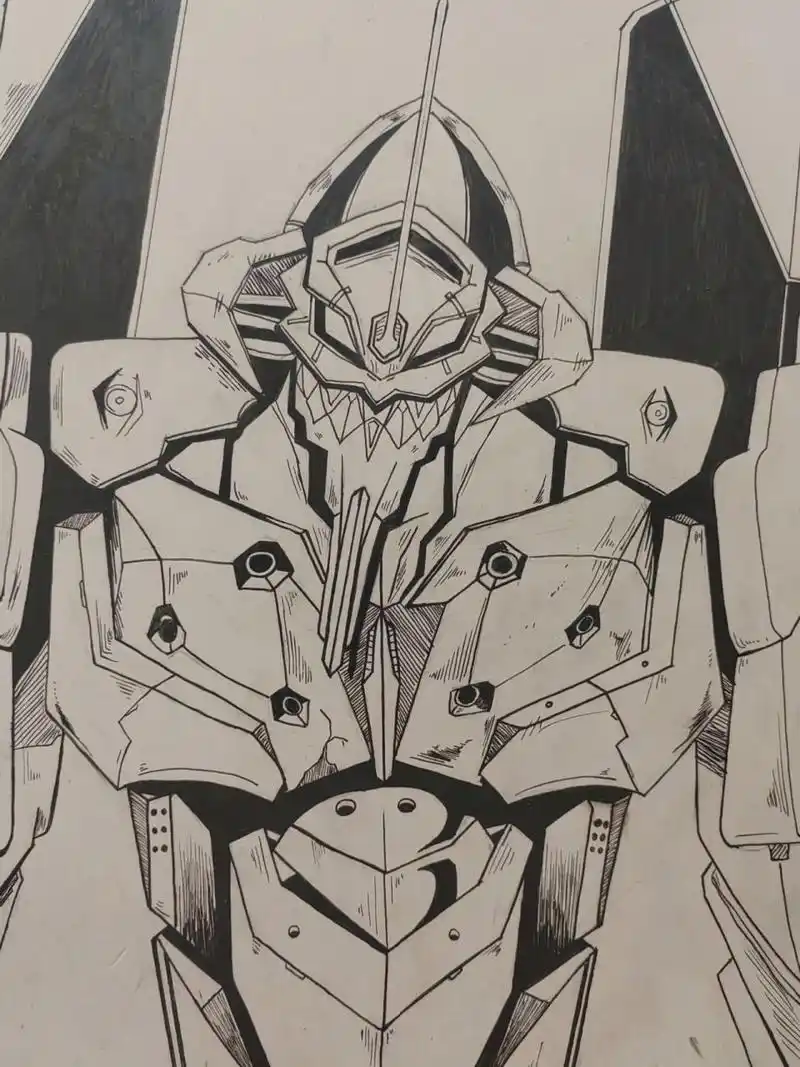 本周摸鱼～eva初号机! 临摹哒～ 本周教训,不要用针管笔画铜版纸!