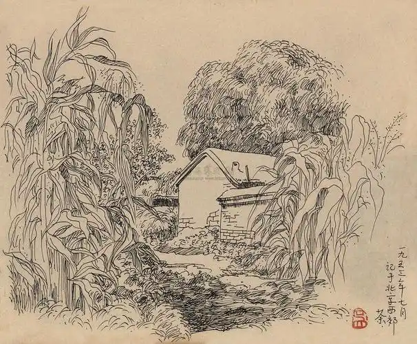 05361953年作白描风景镜心水墨纸本