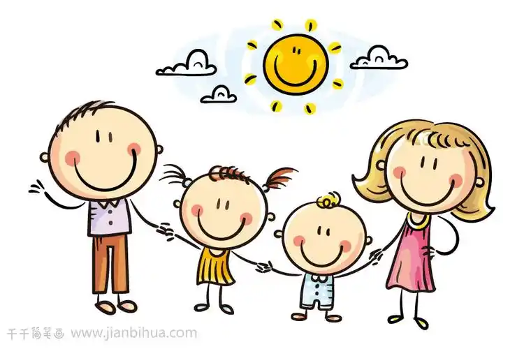 幸福的一家四口简笔画_家庭人物简笔画