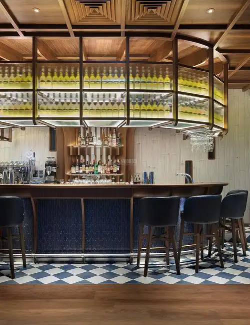 香港芬名酒店之餐厅吧台酒柜设计效果图