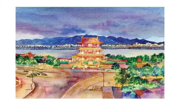 书境文创手绘长沙风景明信片旅游文创特色纪念品橘子洲 爱晚亭