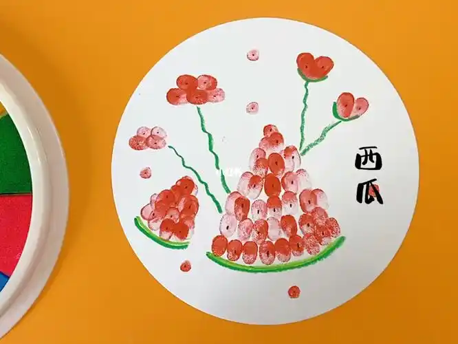 少儿创意美术  #儿童创意美术  #儿童画  #西瓜  #手指画  #创意手指