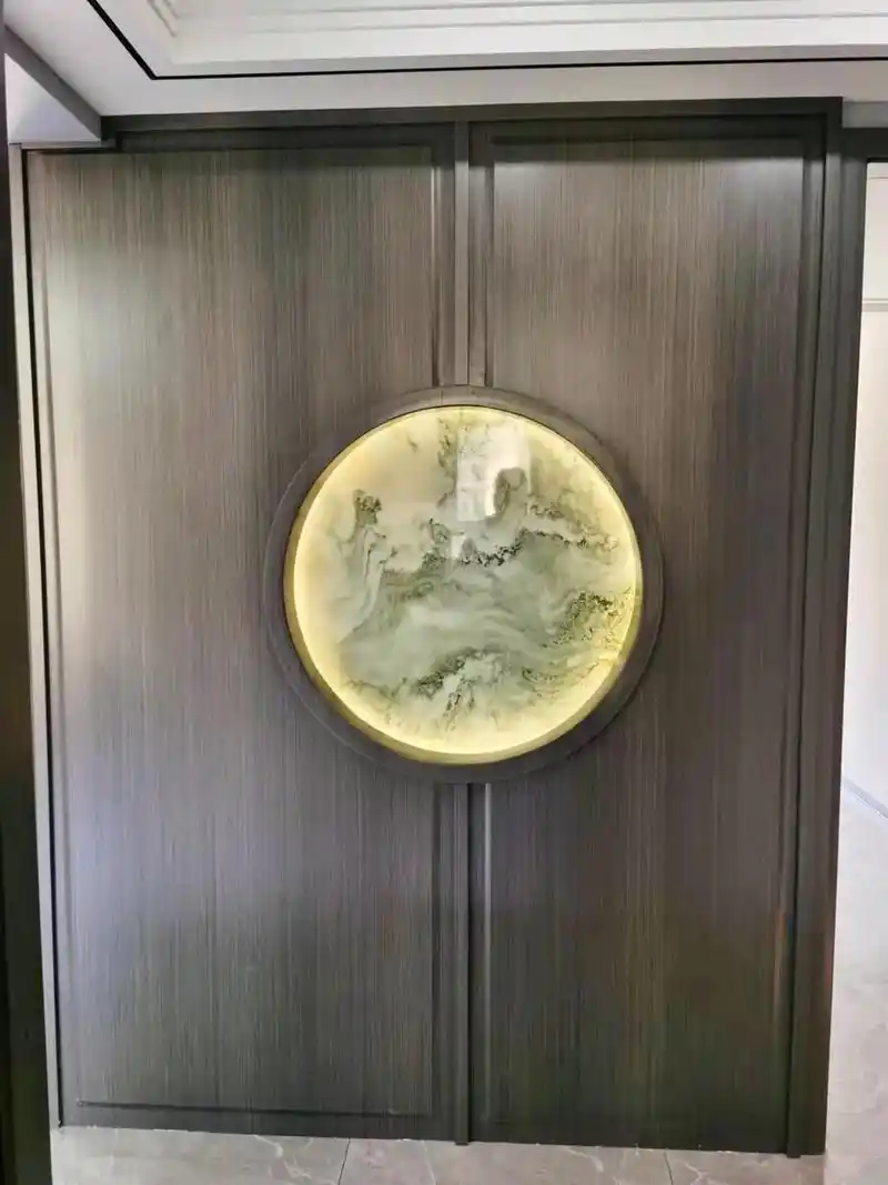 天然山水画大理石圆形玄关安装实拍
