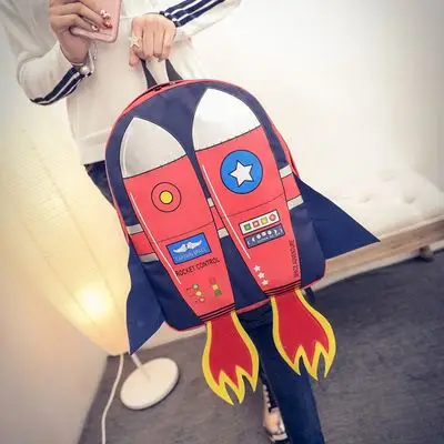 批发2016新款时尚韩版卡通火箭印花男女双肩背包一件代发