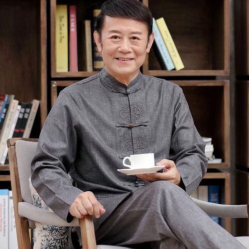 中国国风唐装长袖亚麻套装春秋秋季中老年人棉麻民族服装