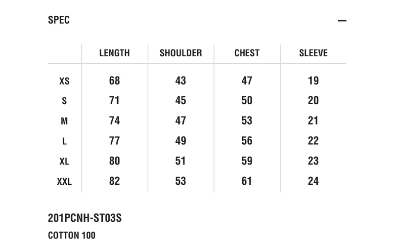 neighborhood男子t恤-xssml品牌尺码表大全_对照表_选码助手_查码工具