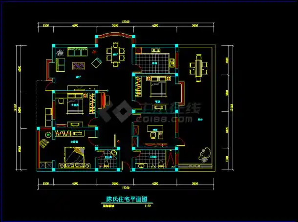 陈氏住宅家庭装修设计cad方案施工结构图纸