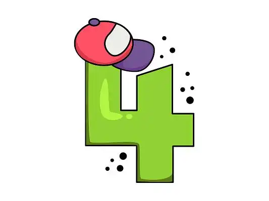 卡通数字4手绘可爱绿色帽子小元素png卡通字母数字人物