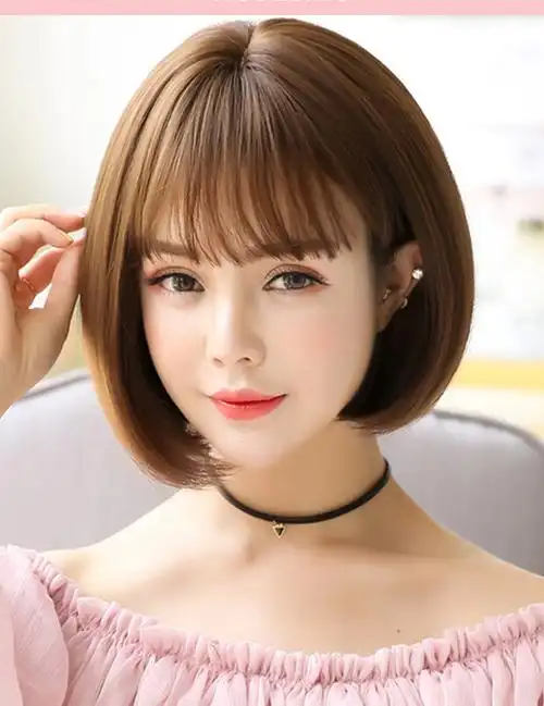 新款个性时尚仿真发短直发假头套假发女短发直发刘海假发