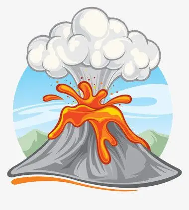本作品全称为《彩色卡通手绘火山大规模喷发创意元素》,在整个配色上