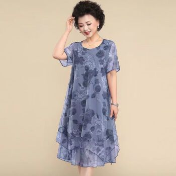 洛紫佳大妈款夏装中老年女装新款气质裙子40岁50岁洋气大码妈妈连衣裙