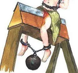 这与我国古代的"骑木驴"刑比较相似,只不过其刑具是一个呈v字形的锋利