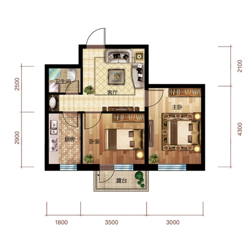 60平2室1厅1卫c2户型