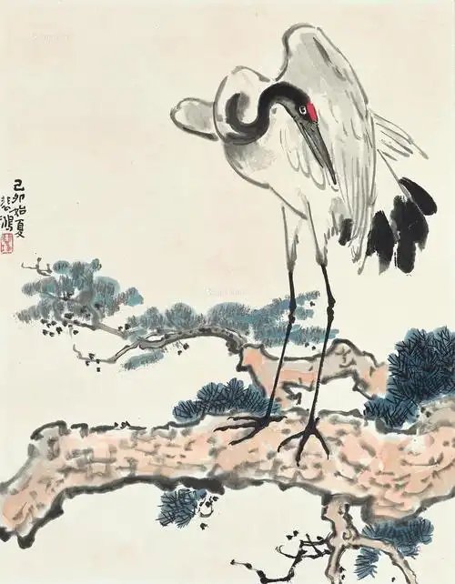 1686 1939年作 松鹤图 镜框 设色纸本