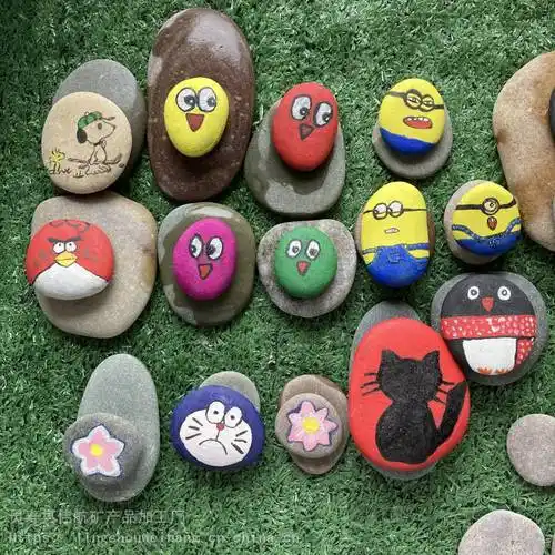 厂家批发彩绘鹅卵石片状鹅卵石美术绘画造型造景创意鹅卵石
