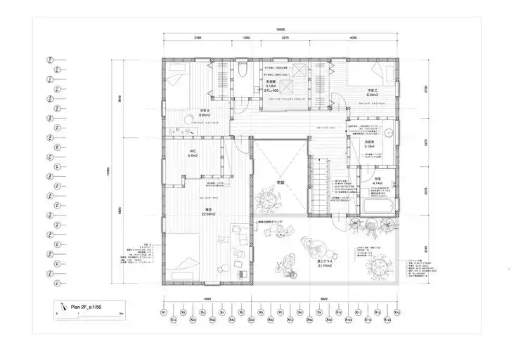 日本"吊脚楼"住宅 / archidance,二层平面图