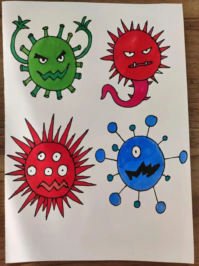 打败病毒#一起学画画 #亲子简笔画 #手绘 #图文伙伴计划  - 抖音