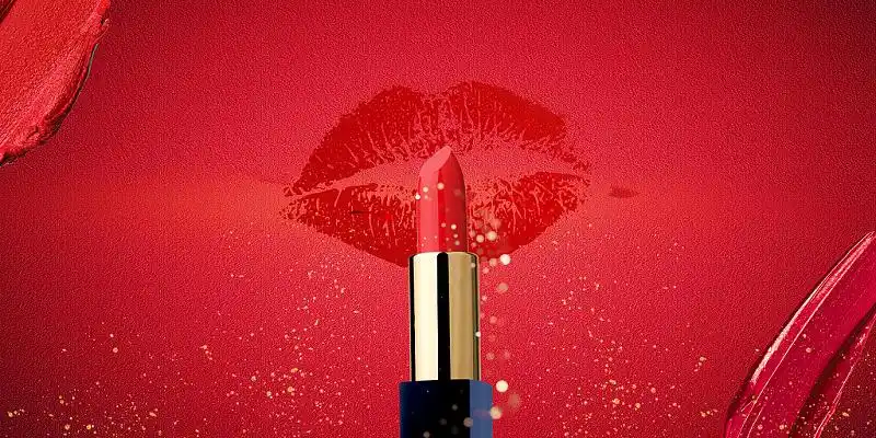 红色简约大气口红口红痕迹嘴唇化妆品护肤品展板背景美妆化妆品背景