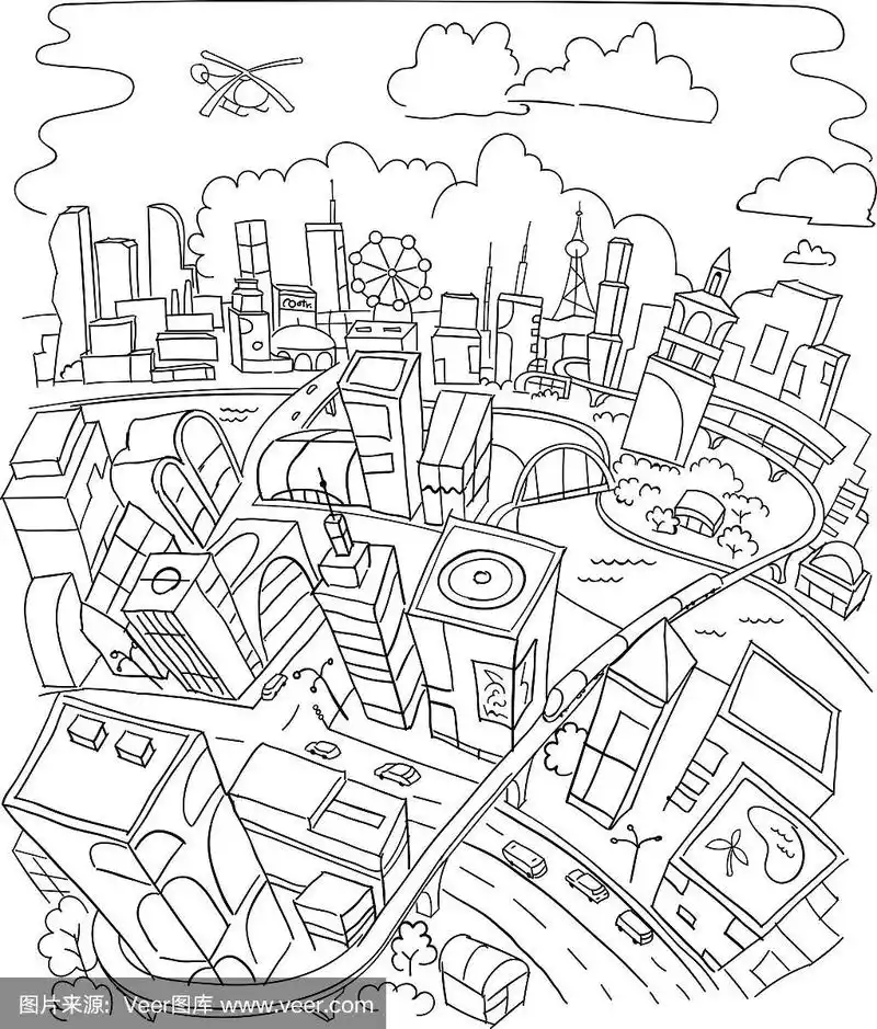线条勾勒未来城市建筑