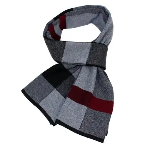 韩版男士围巾冬季简约格子长款商务百搭厚保暖羊毛针织围脖礼盒装