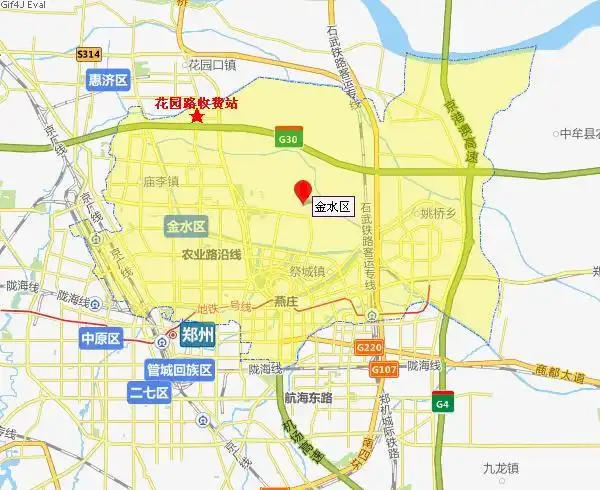 展开全部 花园路连霍高速收费站门口属于郑州市金水区 如图:黄色区域