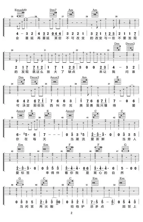 无条件吉他谱陈奕迅c调弹唱谱好听