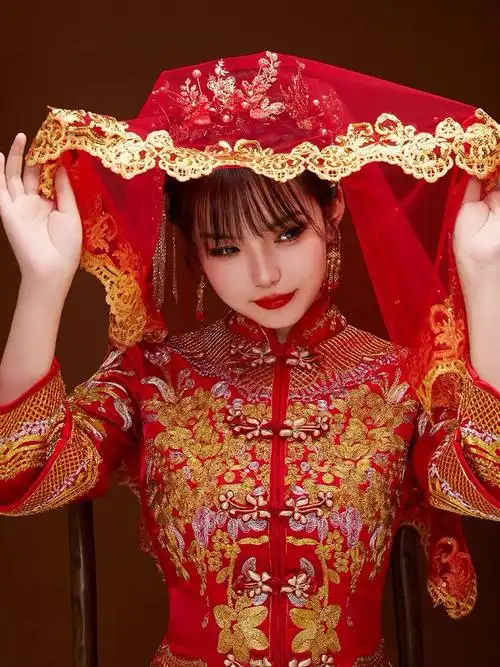 新娘红盖头新款中国国风喜帕蒙头头巾红色纱头头纱