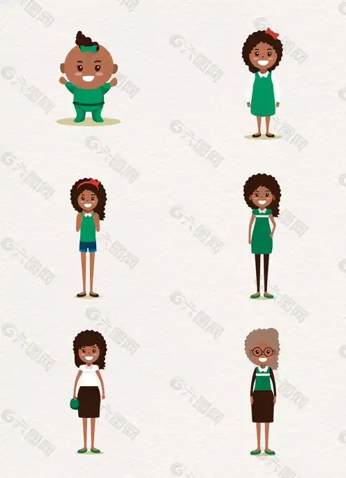 自然卷女孩从小到大卡通设计素材