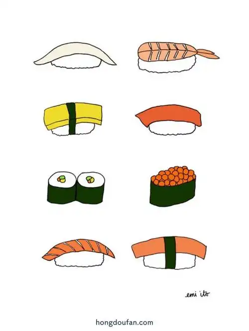 8张100美味寿司卡通手绘儿童简笔画大全