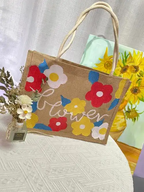 手绘麻布包女孩子春天的最爱