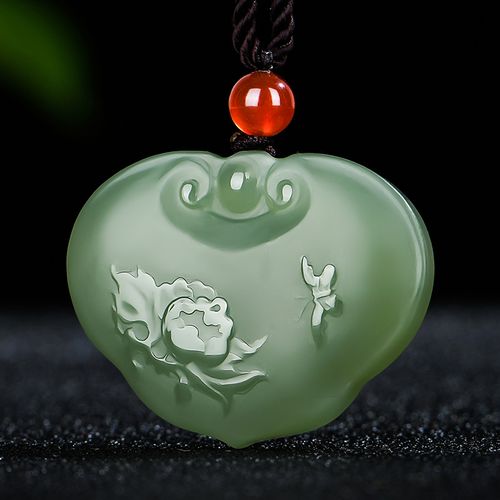 大全—佳媛玉业和田玉浅青色上花开富贵玉吊坠 女士款玉坠玉石玉挂坠