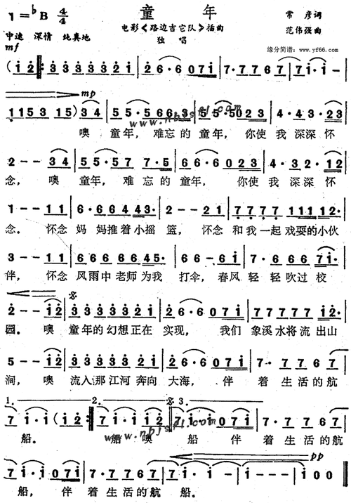 求葫芦丝《童年》的简谱