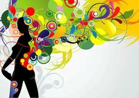 彩色同心圆和人物剪影矢量素材