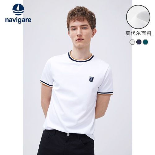 navigare意大利小帆船莫代尔短袖t恤男士2023夏季休闲高档翻领t恤