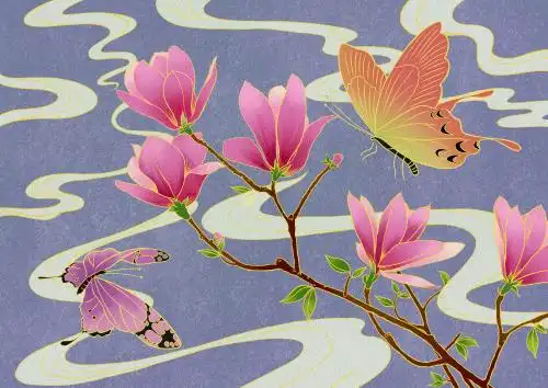 中国风梦幻蝶恋花插画