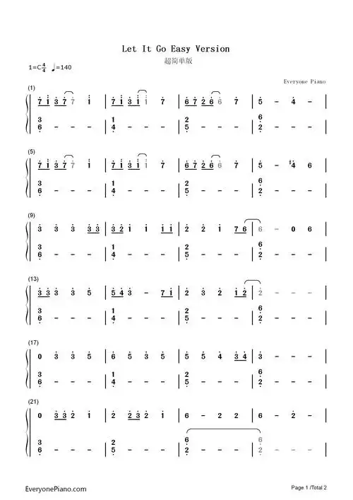 版-冰雪奇缘主题曲双手简谱预览1-钢琴谱文件(五线谱,双手简谱,数字谱