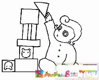 小男孩玩积木玩具简笔画
