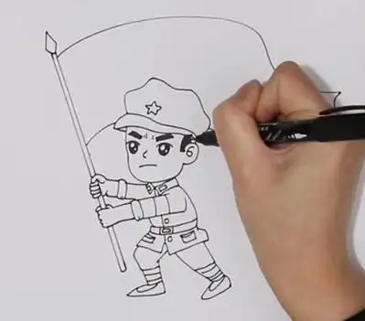 红军战士举着枪冲锋的简笔画