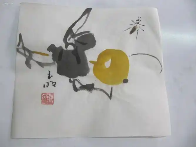 同一批名家作品--于玉明 手绘葫芦小虫 国画小品4张 尺寸20/18厘米 24