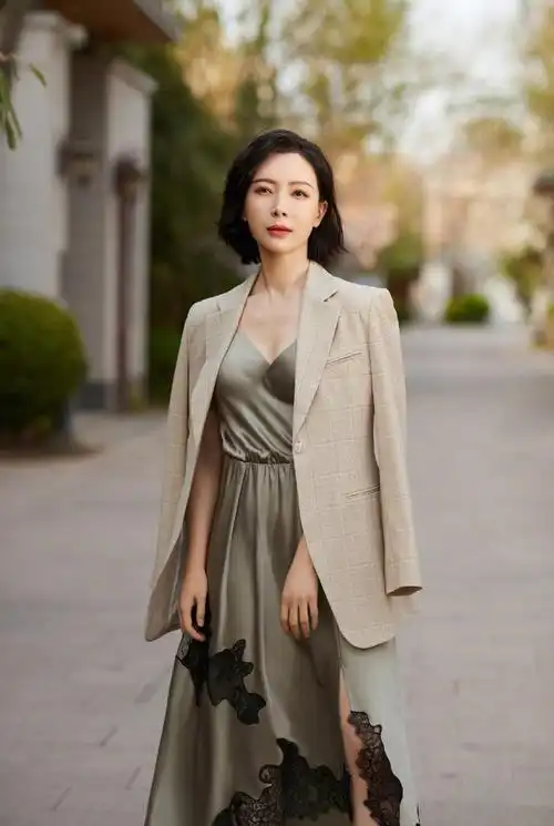 陈数真是漂亮姐姐,天蓝色拼接黑色无袖长裙优雅又高级,气质超美