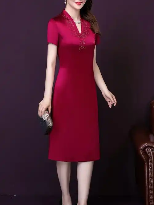 喜婆婆婚宴装连衣裙装参加丈母娘婚礼年轻夏季结婚喜妈妈礼服旗袍