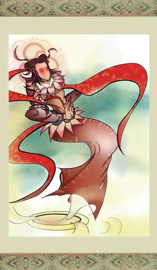 置于画中的哪吒与飞天结合图