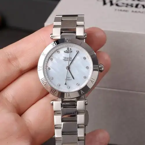 薇薇安西太后蓝贝母轻奢小众石英女表纯银色表带时尚女款手表